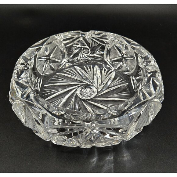 Vintage Cut Crystal Ashtray With Pinwheels, Starburst & Floral Patterns - Picture 1 of 8